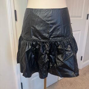 Easel Lux Faux Leather Fitted & Flared Pleated Skirt Side Zip Closure in Black.